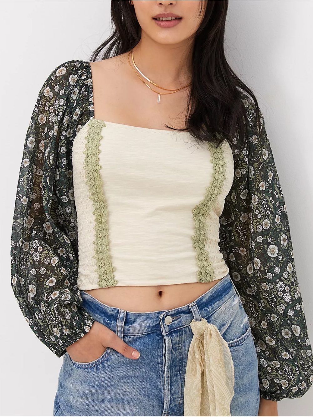 Anthropologie Forever That girl Smocked Balloon-Sleeve Top Small
